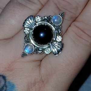 Boho Black Onyx And Moonstone Sterling Silver Ring Size 6.25